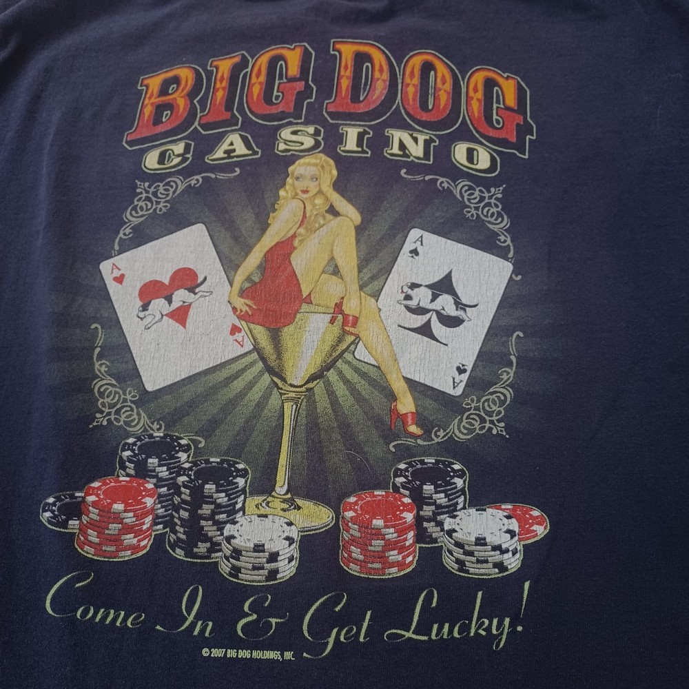 Vintage Big Dogs Casino Graphic Tee Black XL 100% Cotton 2007 Get Lucky Martini