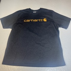 Carhartt Shirt Mens 2XL Gray Yellow Spell Out Tee Work Wear Outdoors Loose Fit