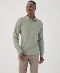 Pact Men’s Field Midweight Slub Long Sleeve Polo Small Shadow Green Top