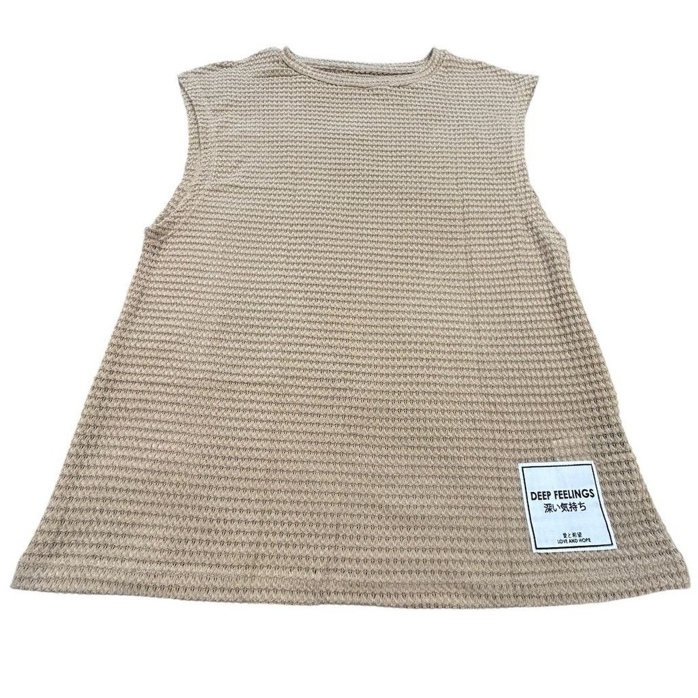 SHEIN Tank Top Men’s Size M Beige Deep Feelings Patch Waffle Knit Summer NWT