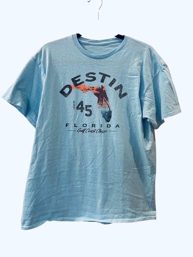 Destin Florida Men’s Gulf Coast Classic Souvenir Blue Cotton T-shirt Size: Large