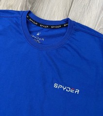 Spyder Blue Short Sleeeve Tee Ribbed Collar Embroidered Logo Mens Sz XL