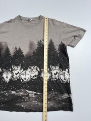 Kith Shirt Mens Medium Gray Wolf Pack Forest Graphic Tee Allover Print Nature
