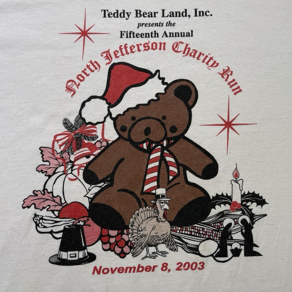 2003 North Jefferson Charity Run Teddy Bear Holiday Graphic Tee Y2K XL Alabama