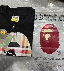 BAPE Check Ape Head T-Shirt Black Multi Beige | A Bathing Ape Medium Size