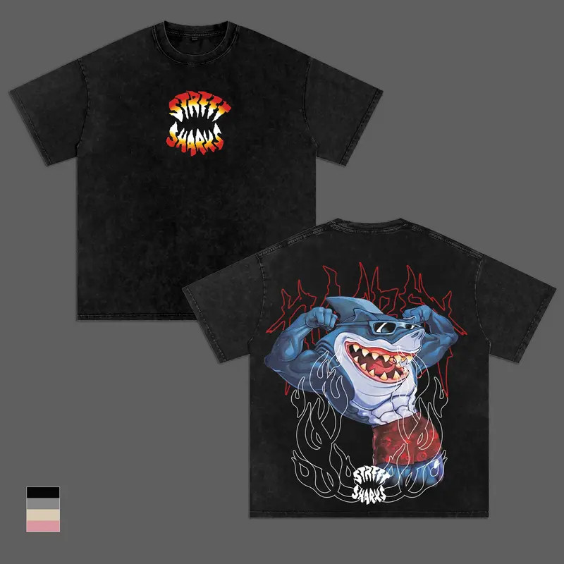Street Shark Gym T-Shirt Vintage Workout Graphic Tee Fitness Streetwear Shirt