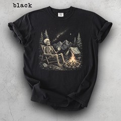 Relaxed Skeleton Camping Under Stars Comfort Tee Outdoors Nature Spooky