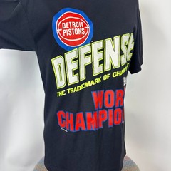 Vintage Black Detroit Pistons Defense World Champs Graphic Print Shirt Size M