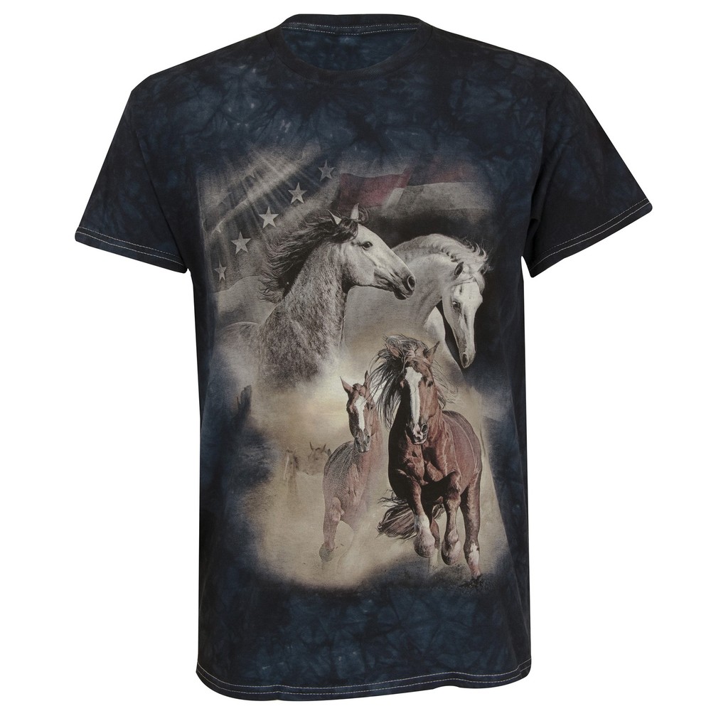 The Mountain Born Free Horses Men’s Graphic Short Sleeve T-Shirt in Navy, XL