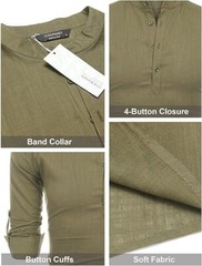 COOFANDY Men’s Cotton Linen Henley T-Shirt Long Sleeve Hippie Casual Beach green