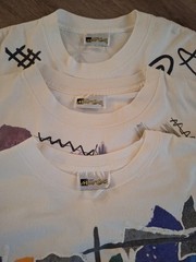 Vintage 90s Jacques Moret Abstract Art T-Shirt AOP Large Graphic Tee
