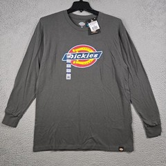 Dickies Logo SHIRT Mens MEDIUM M Gray Casual Work Relaxed Fit Long Sleeve NWT