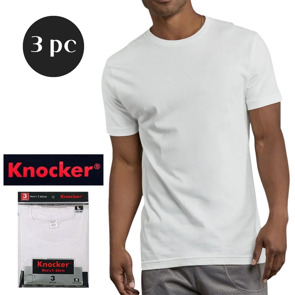 3packs Knocker Men’s Short Sleeve Plain Casual T-Shirt White Black Gray M-XL