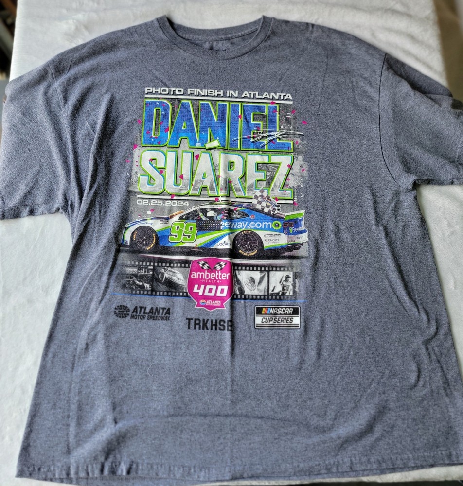 Daniel Suarez Checkered Flag Sports 2024 Ambetter Health 400 Race Win T-Shirt 2X