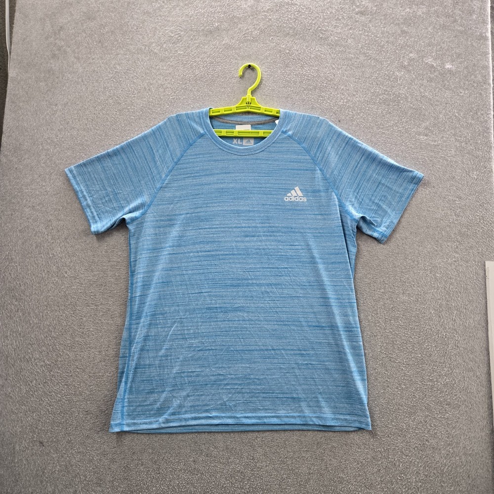Adidas Men Shirt XL Blue Striped Logo Ultimate Tee Short Sleeve