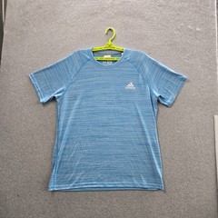 Adidas Men Shirt XL Blue Striped Logo Ultimate Tee Short Sleeve