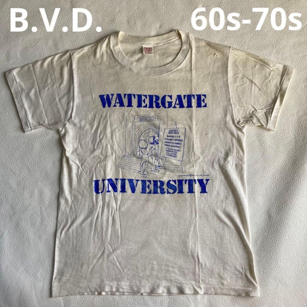 60s-70s BVD Vintage Watergate University Print T-Shirt White M