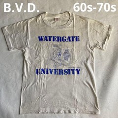 60s-70s BVD Vintage Watergate University Print T-Shirt White M