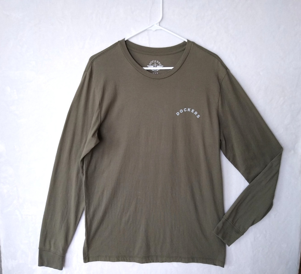 Dockers Mens Long Sleeve T Shirt M Olive Green Crew Neck Tee Shirts Cotton Knit