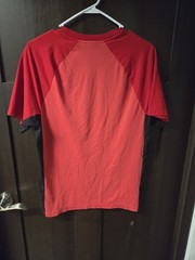 Calvin Klein Men’s Red/Black Colorblock Logo Crew Neck Tee Recycled Poly S
