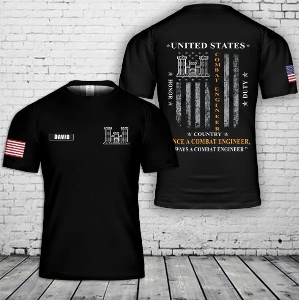 Custom Name US Army Combat Engineer 3D T-Shirt