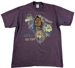 Vtg 90s Jerzees Wolf Native American Spirit Brothers West Virginia Tee USA L
