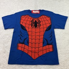 Marvel SpiderMan Costume T-Shirt Graphic Tee Blue Superhero Comic Book