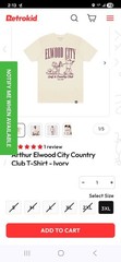 Retrokid Arthur Elwood City County Club Cream Graphic Print T-Shirt Size XL NWOT