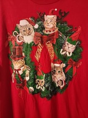 HOLIDAY TIME Unisex Sz 2XL 50-52 Red Fun Ugly Christmas “Cats” T-Shirt EUC!