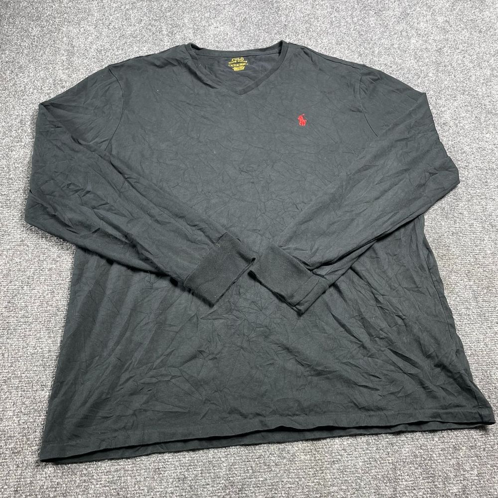 Men’s Black Full Sleeve V-Neck Ribbed Cuff Pull Over Casual T-Shirt Size XL