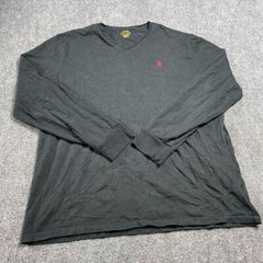 Men’s Black Full Sleeve V-Neck Ribbed Cuff Pull Over Casual T-Shirt Size XL
