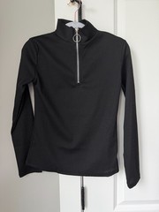 Black Mock Neck Quarter Zip Top Silver Zipper Slim Fit Long Sleeve Pullover