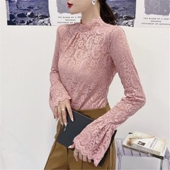 Women Long Sleeves Blouse Turtleneck T-shirt Stretch Lace Bottoming Tops