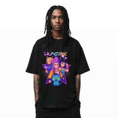 HUNTRX Anime Graphic T-Shirt – Cute KPOP Inspired Cartoon Girls & Cat Tee A275
