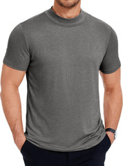Men’S Mock Neck T Shirt Short Sleeve Slim Fit Basic Casual T-Shirts Solid Color