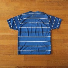 Nike 90s Striped T Shirt Blue Embroidered Center Swoosh Vintage Size M Sporty