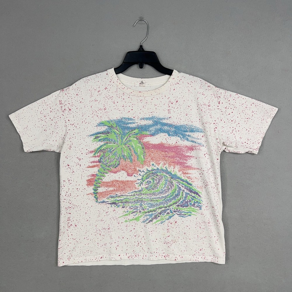 Vintage Body Co Shirt Large Single Stitch Palm Tree Wave Surf Gym Bodybuilding