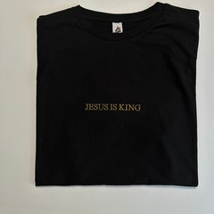 Jesus Is King Stitched Gold Embroidery T-Shirt Embroidered Christian God is Good