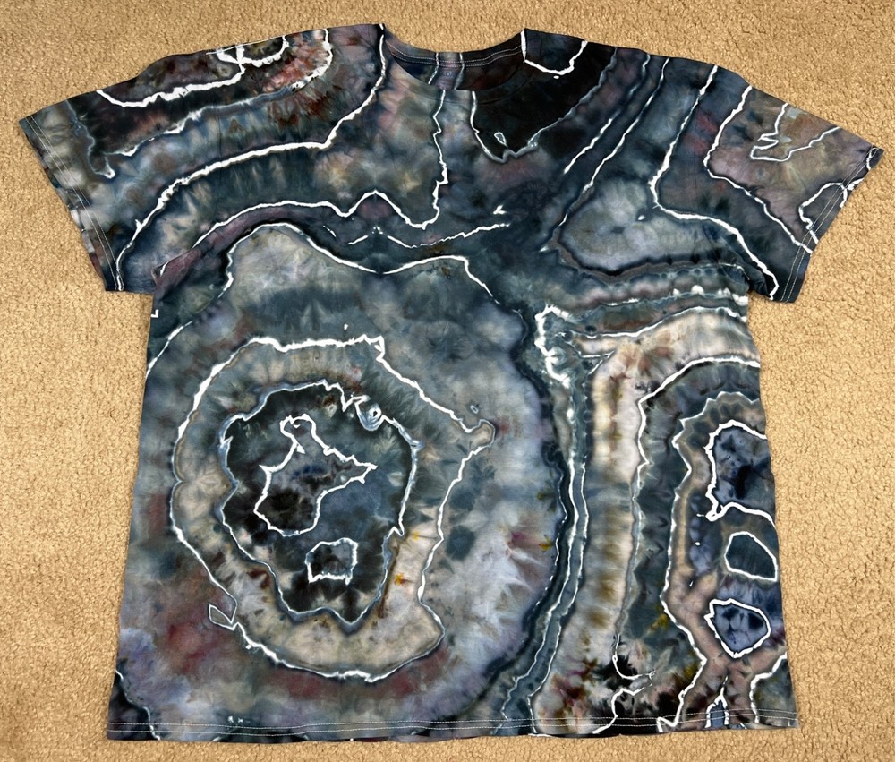 Handmade Ice Tie Dye T-Shirt 2XL Mens Womens Soft Cotton Green Grey Geode