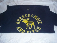 Abercrombie & Fitch Mens Muscle Fit T-Shirt Navy Yellow Logo LARGE Moose sz XXL