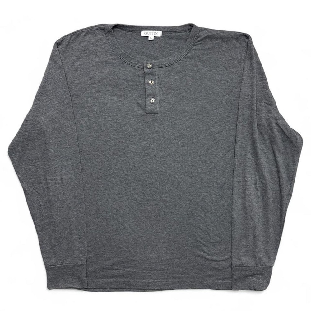 Gustin Henley Shirt Mens Large Gray Long Sleeve Button USA Made Cotton Rayon