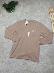 Carhartt Shirt Mens Small Brown Relaxed Fit Long Sleeve Pocket Workwear Tee