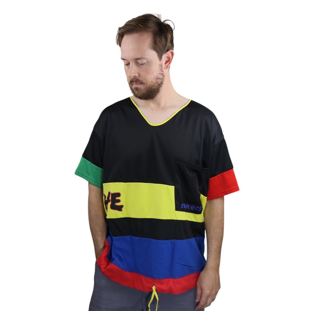 VTG Colorblock Afrocentric Patch Shirt XL Streetwear Drawstring Hip Hop 90s Y2K