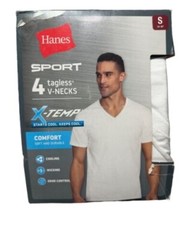 Hanes Mens Sport 4 Tagless V Neck White T-Shirts X-Temp Comfort Sz S 34-36″ NEW