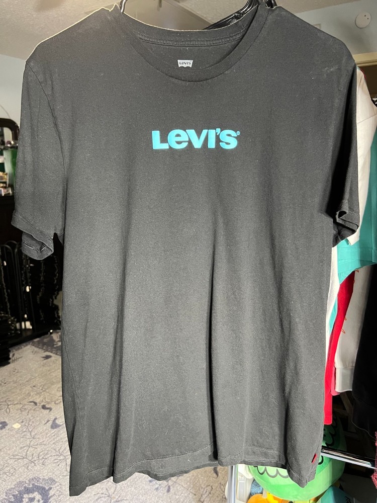 Levi’s Simple Adult Grey Tee T-Shirt with Blue Text Logo SZ Large