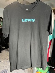 Levi’s Simple Adult Grey Tee T-Shirt with Blue Text Logo SZ Large