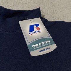 Vintage Russell Athletic Mock Neck Shirt Mens Large Navy Pro Cotton Blank NEW