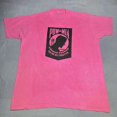 Vintage 1980s POW MIA You Are Not Forgotten Pink Screen Stars T-Shirt Size 3XL