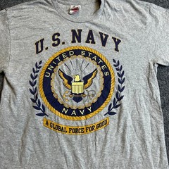 Bayside T-Shirt Mens Medium Gray US Navy Graphic Cotton Blend Tee