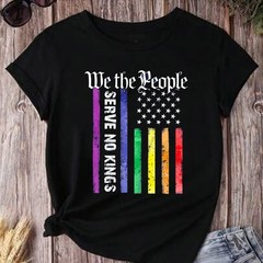 We The People Serve No Kings Tee, Rainbow USA Flag T-shirt for LGBTQ+ Community